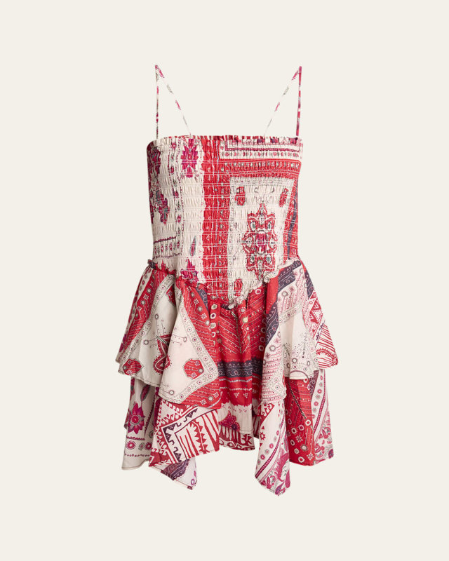 Anka Bandana Smocked Mini Dress